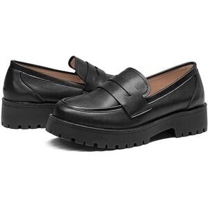 U-lite Women's Classic Simple Mid Heel Oxford Penny Loafers - Black - US Size 6
